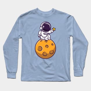 Cute Astronaut Sitting On Moon And Holding Star Long Sleeve T-Shirt